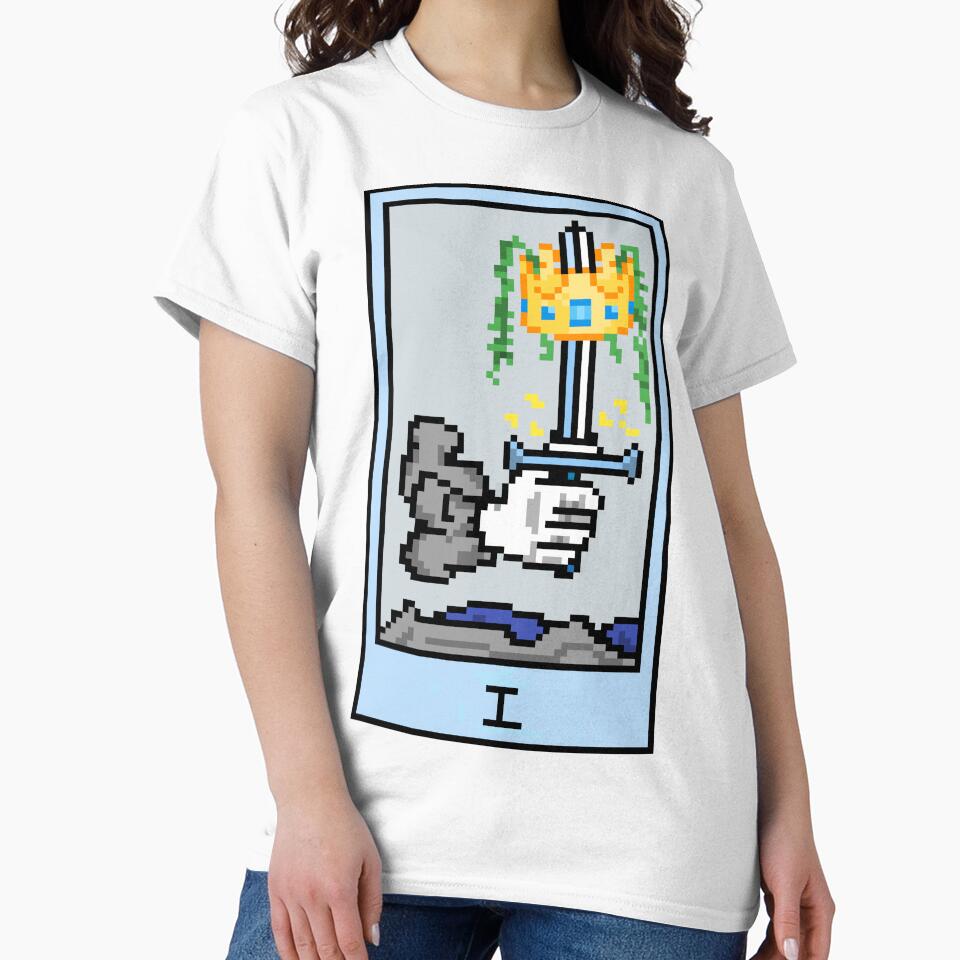 Wait, is this pixel art tarot? White - Minor Arcana 'Ace of Swords' (Design for T-shirt, stickers and other... (Image 2)