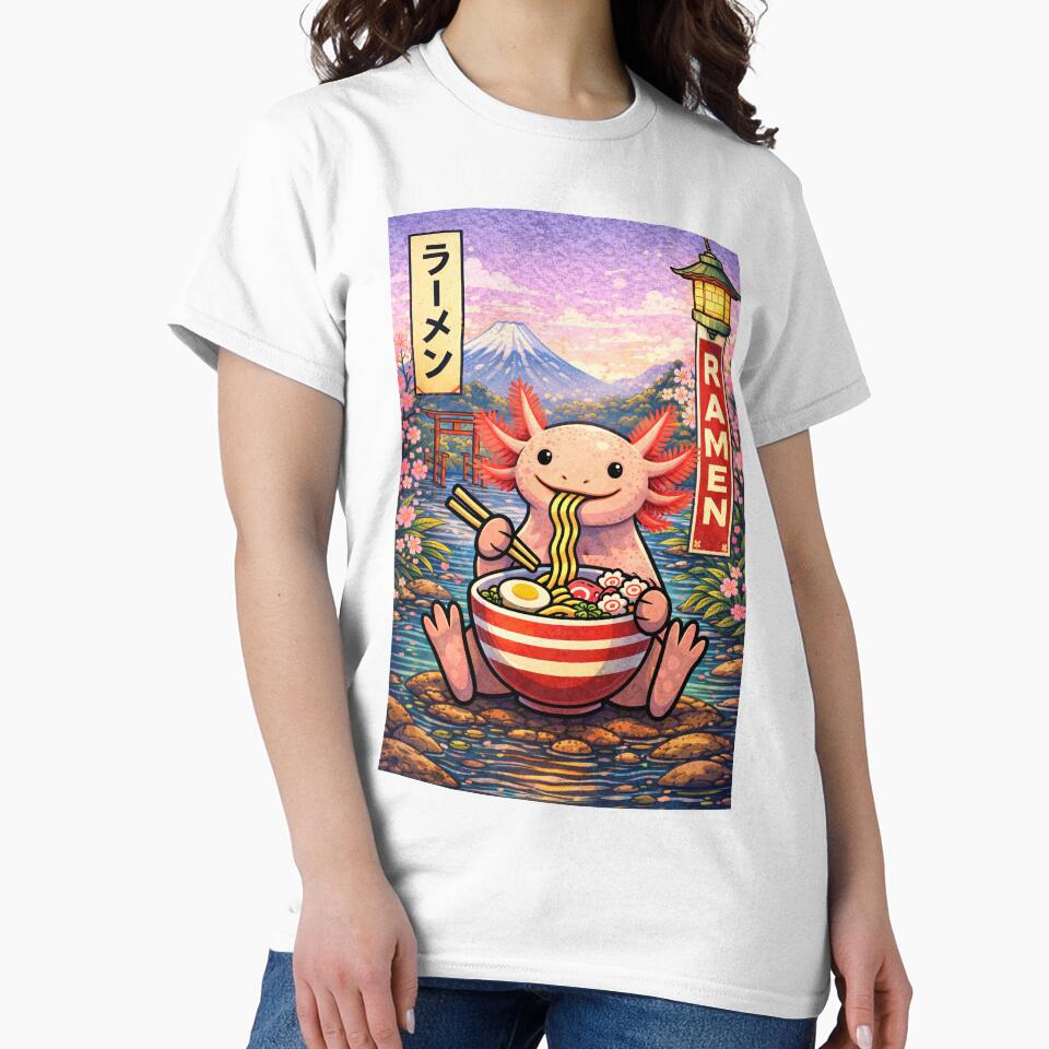 Axolotl Eating Ramen – Cute Kawaii Axolotl Art by RetroPop23 T-Shirts, Hoodie, Sweatshirt | BlankRebels.com (Image 2)