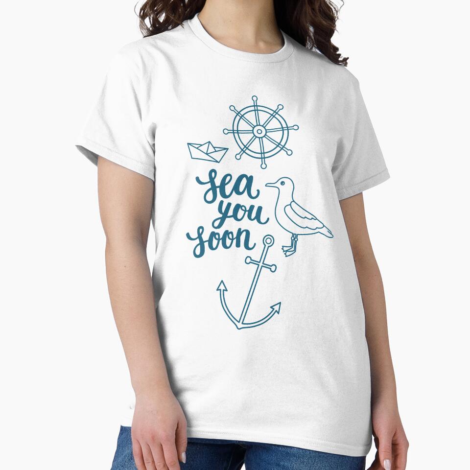 Sea you soon hand lettering on white background by Darina Gulbina T-Shirts, Hoodie, Sweatshirt | BlankRebels.com (Image 2)