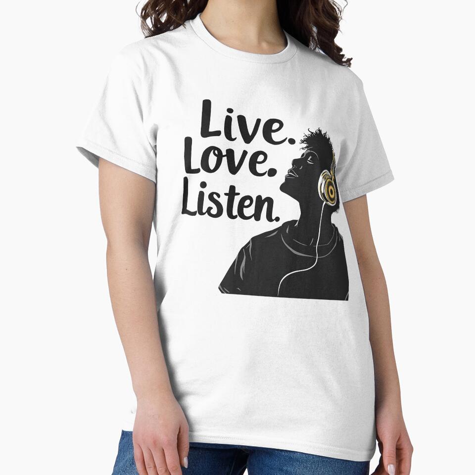 Live Love Listen: Music Listener Silhouette by Jollys-ArtShop T-Shirts, Hoodie, Sweatshirt | BlankRebels.com (Image 2)
