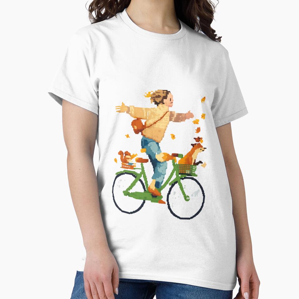 Autumn Ride – Cozy 8-Bit Pixel Art Bicycle Sticker by Gurjeetpixelart T-Shirts, Hoodie, Sweatshirt (Image 2)