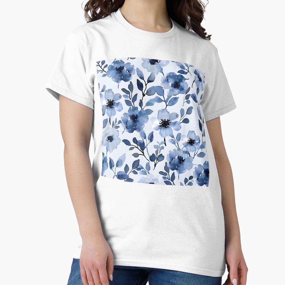 seamless watercolor blue flower print by dcrc