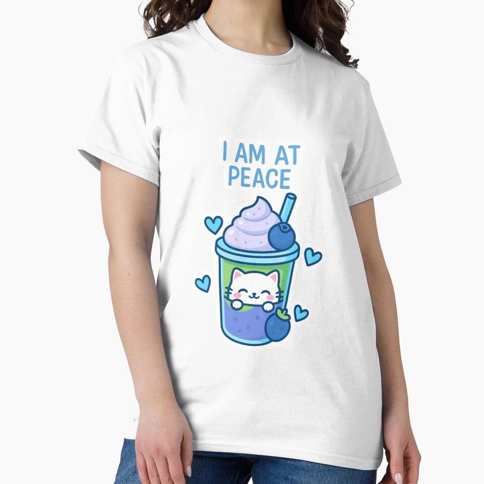 Cute Cat Bubble Tea Sticker – I Am at Peace | Kawaii Matcha & Blueberry Drink Cat Sticker | Aesthetic Chill... (Image 2)