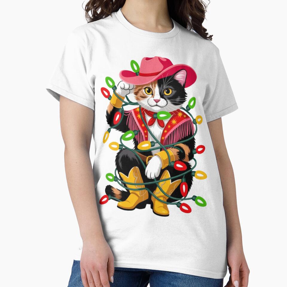 Rodeo Cowgirl Christmas Light Wrapped Cat by JediKittenWars T-Shirts, Hoodie, Sweatshirt | BlankRebels.com (Image 2)