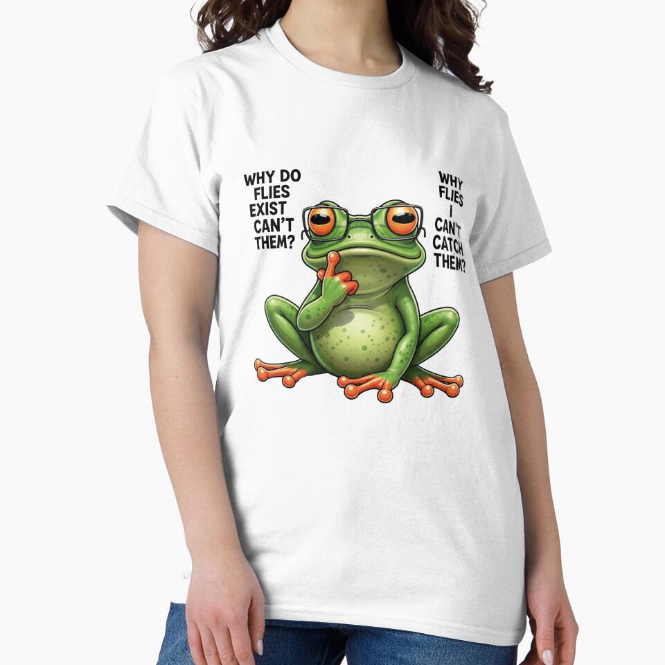 Funny Thinking Frog – Why Do Flies Exist Meme Illustration T-Shirts, Hoodie, Sweatshirt