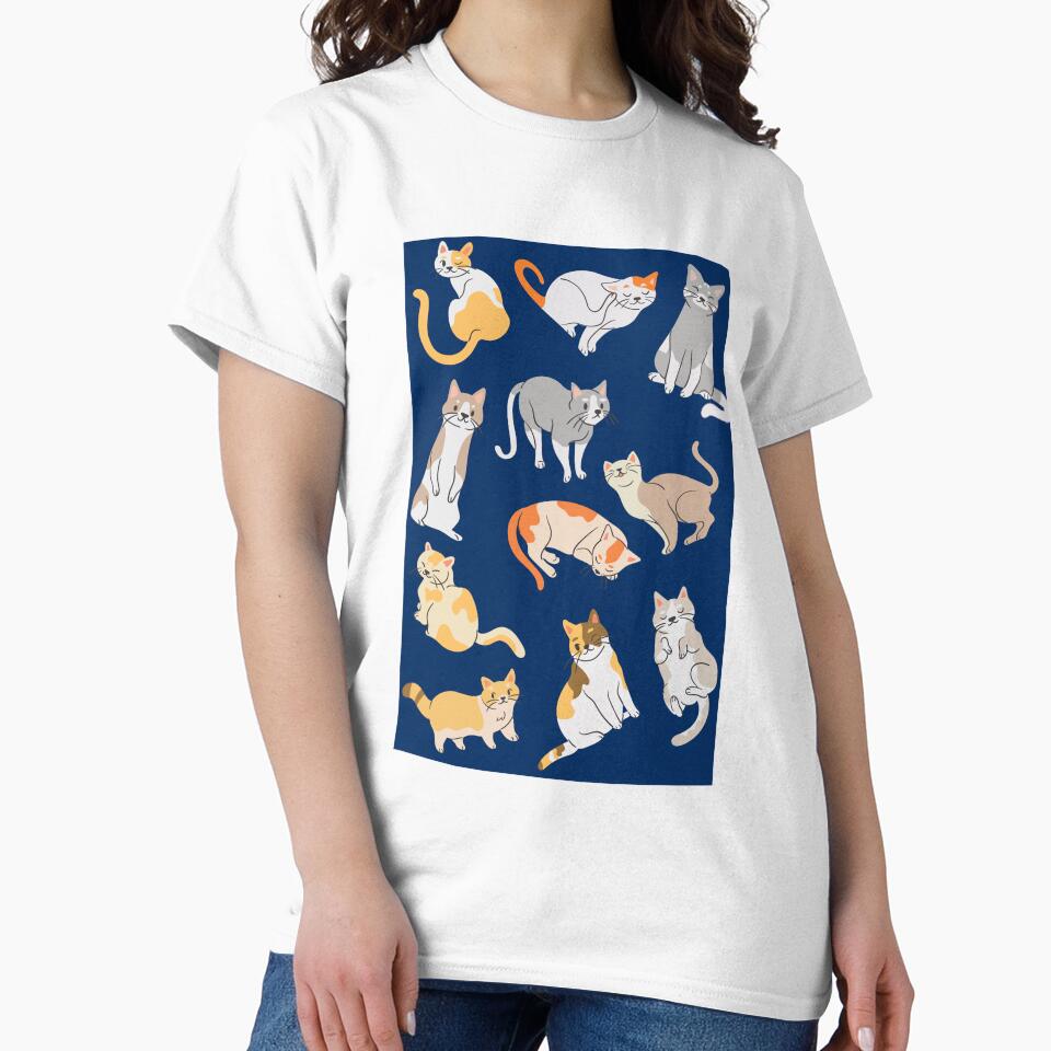 Mixed Cute Cat Pattern On Blue Background by Moodyandmellow T-Shirts, Hoodie, Sweatshirt | BlankRebels.com (Image 2)