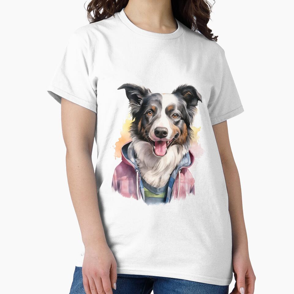 Border Collie In Hoodie Painting by NicolasGlowArt T-Shirts, Sweatshirt | BlankRebels.com (Image 2)