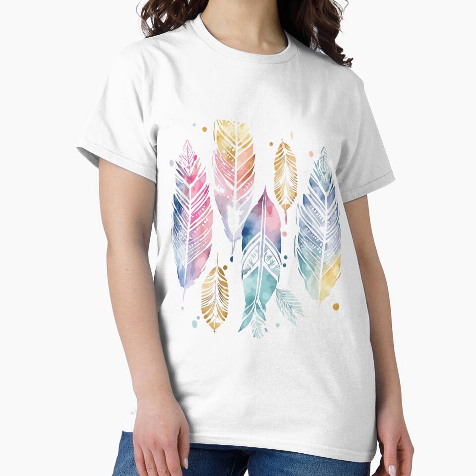 A Delicate Pastel Feathers Watercolor - Boho Chic Patterns by GVRDesign T-Shirts, Hoodie, Sweatshirt (Image 2)