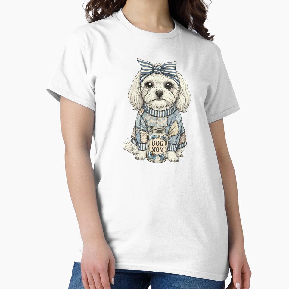 Cute Maltese Dog Mom – Adorable Feminine Pet Lover Design in Blue Sweater by hn79 T-Shirts, Hoodie, Sweatshirt (Image 2)