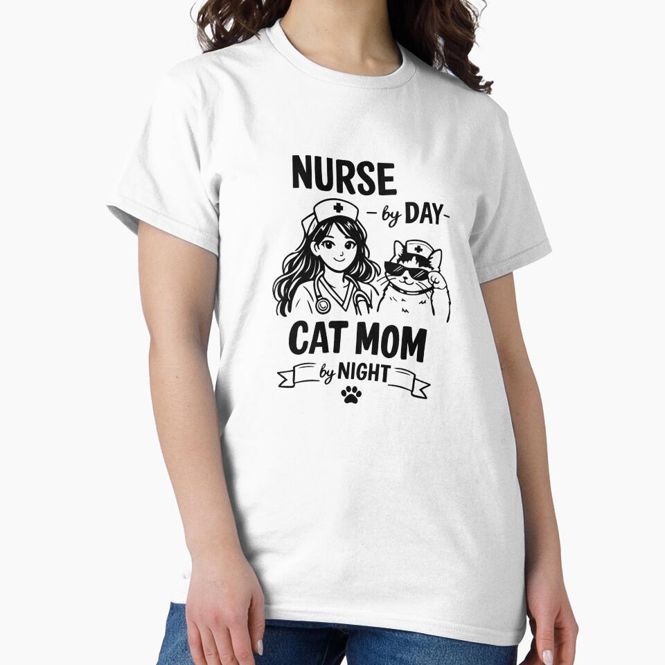 Nurse by Day, Cat Mom by Night – Funny Nurse Cat Line Art Shirt by OlyaMolli Hoodie, Sweatshirt | BlankRebels.com (Image 2)
