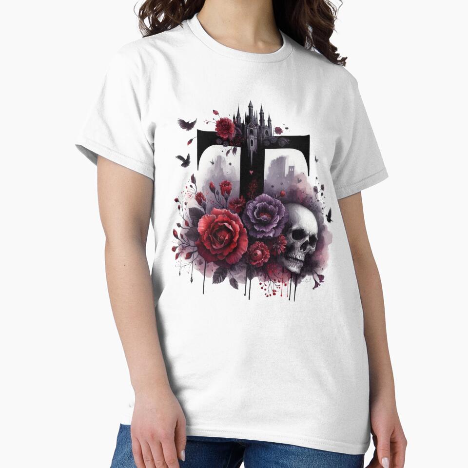 Gothic Halloween Skull and Roses T by CultDigHoriz T-Shirts, Hoodie, Sweatshirt | BlankRebels.com (Image 2)