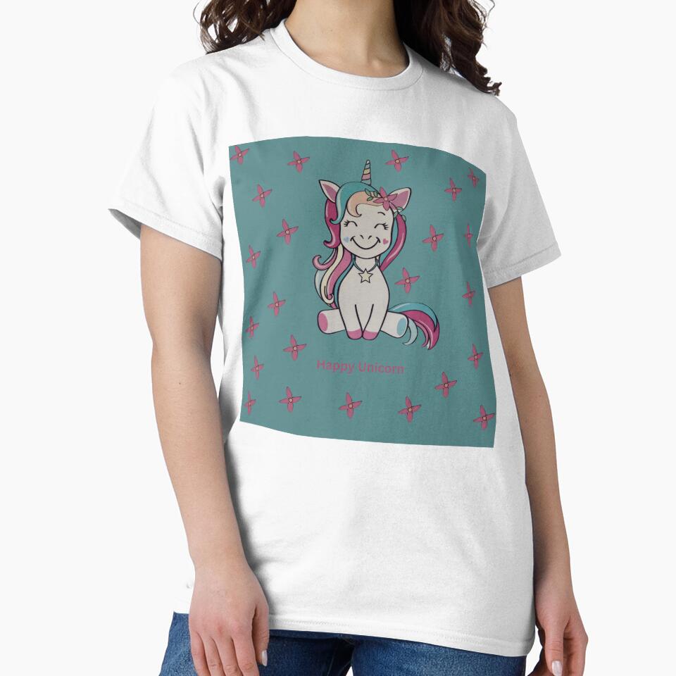 Colorful unicorn on blue-green background by happytraveller1 T-Shirts, Hoodie, Sweatshirt | BlankRebels.com (Image 2)