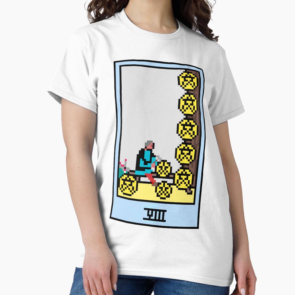 Wait Is This Pixel Art Tarot? Yellow Minor Arcana 'Eight Pentacles' ( Stickers Other Accessories) T-Shirts, Hoodie, Sweatshirt