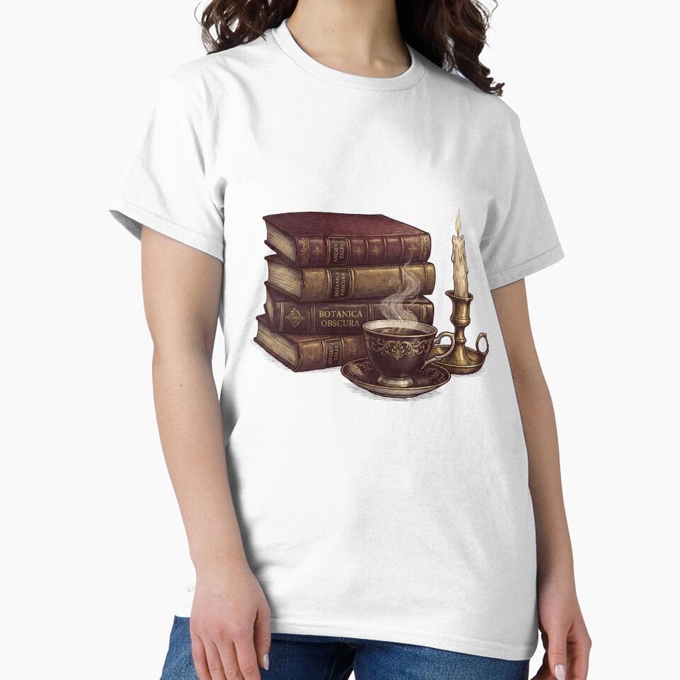 Moody Dark Academia Vintage Books & Coffee Aesthetic by Vector Vision T-Shirts, Hoodie, Sweatshirt (Image 2)