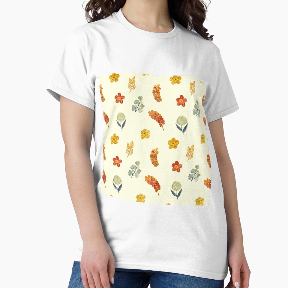Flower red green orange simple seamless pattern yellow by Yana Mustafina | Boho Soulful Designs T-Shirts,... (Image 2)