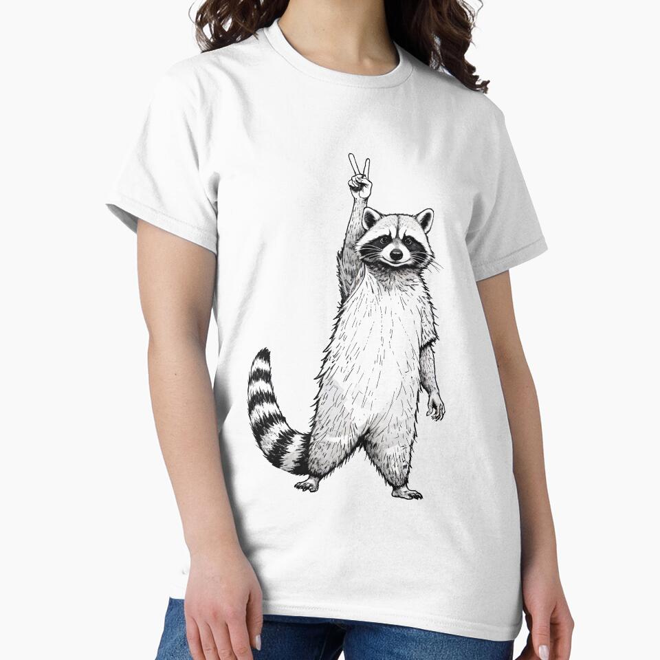 Raccoon Making Peace Sign Funny Vintage Animal by TeeARTHY