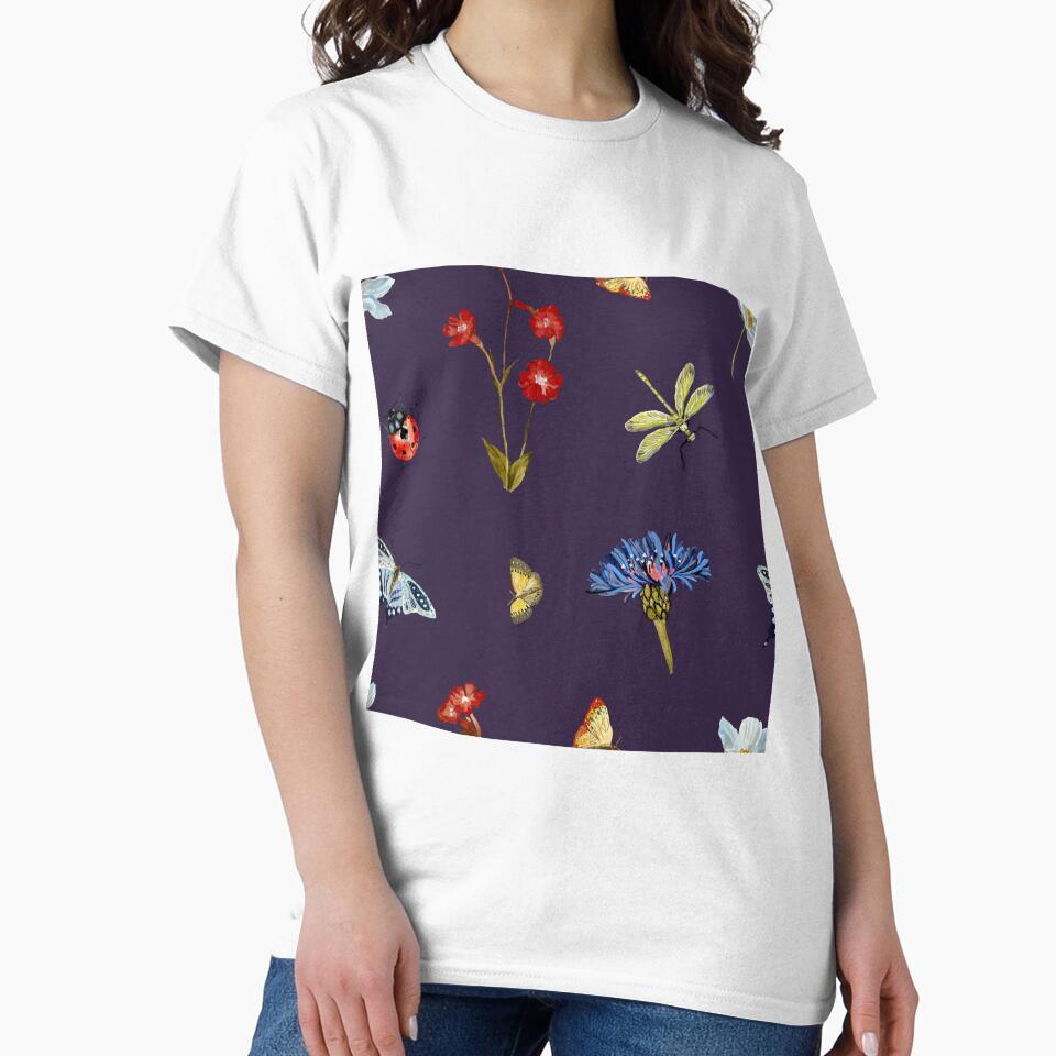 Insect flower daisy colorful pattern a watercolor violet by Yana Mustafina | Boho Soulful Designs T-Shirts,... (Image 2)
