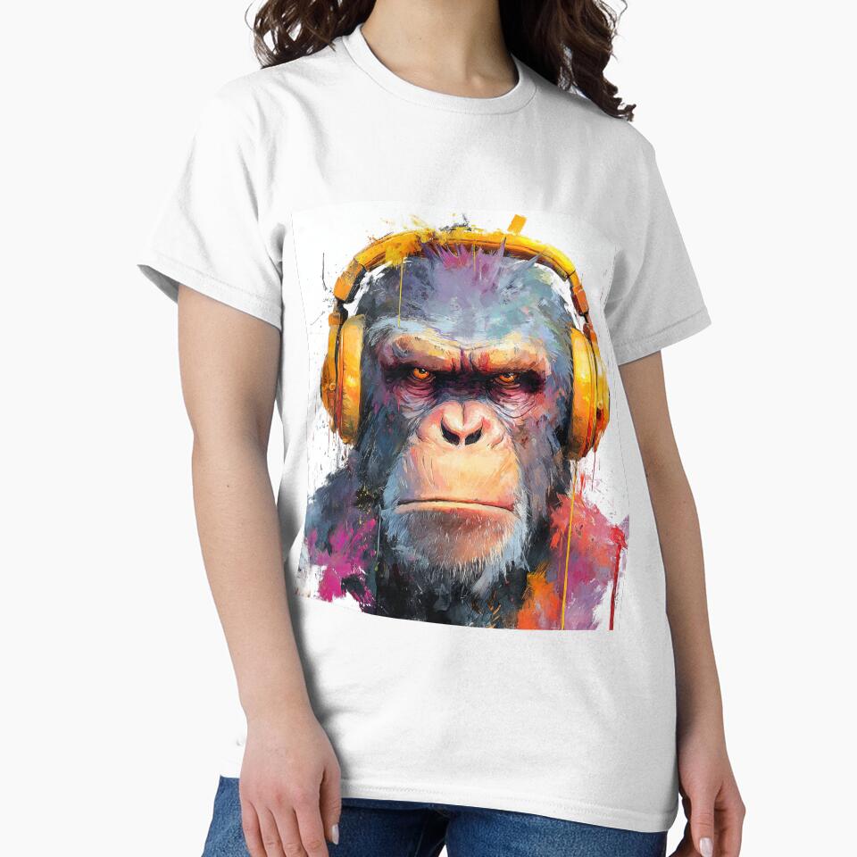 Stylish Dj Monkey Serious Ape With Golden Headphones by GrinGalore T-Shirts, Hoodie, Sweatshirt | BlankRebels.com (Image 2)