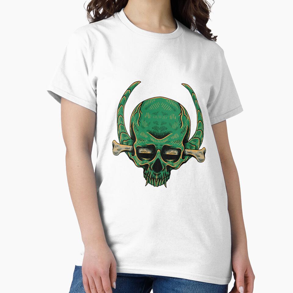 Green Horned Skull with Crossbones Dark Fantasy Art by Horrify T-Shirts, Hoodie, Sweatshirt | BlankRebels.com (Image 2)