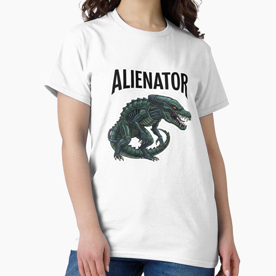 Alienator – Sci-Fi Alligator Movie Parody Sticker by Imaginarium of Chaos falcon88 T-Shirts, Hoodie, Sweatshirt (Image 2)