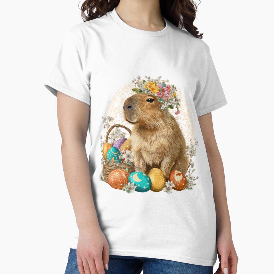 Floral Capybara Easter Celebration - Spring Meadow Fantasy Art by Hakubiya T-Shirts, Hoodie, Sweatshirt (Image 2)