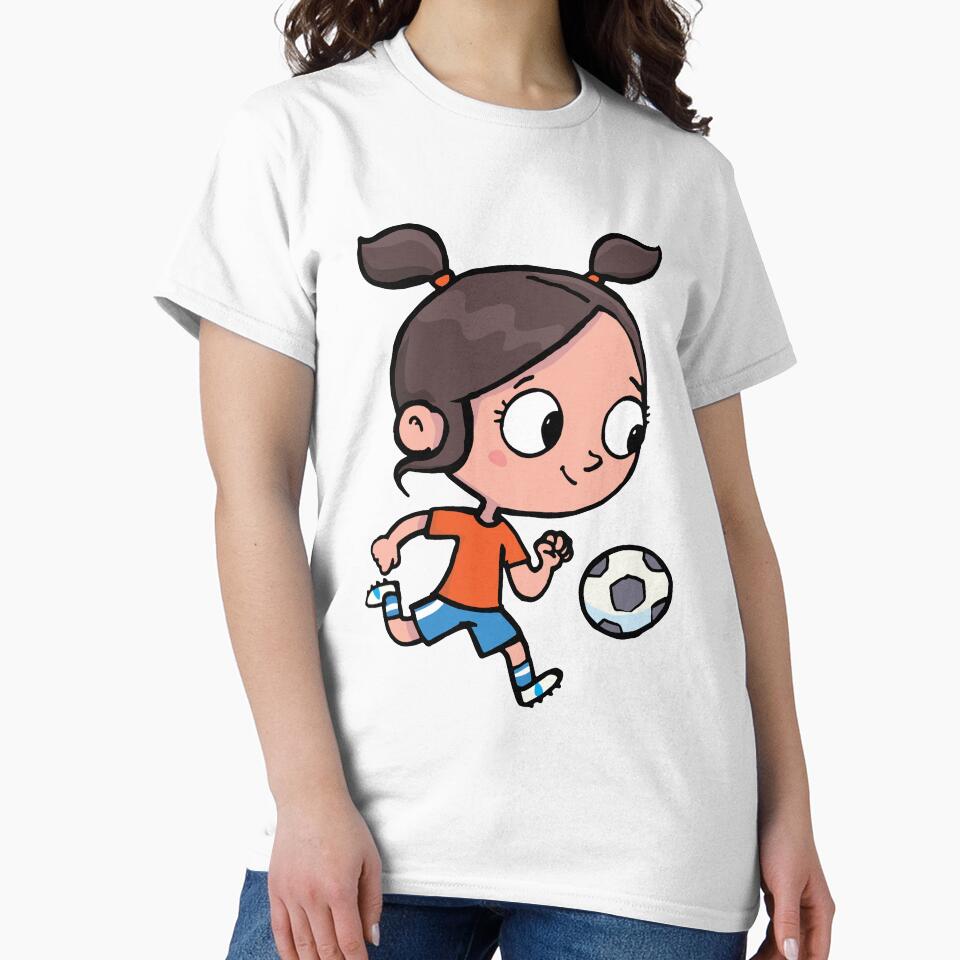 girl with ponytails successfully leads a soccer ball by duxpavlic