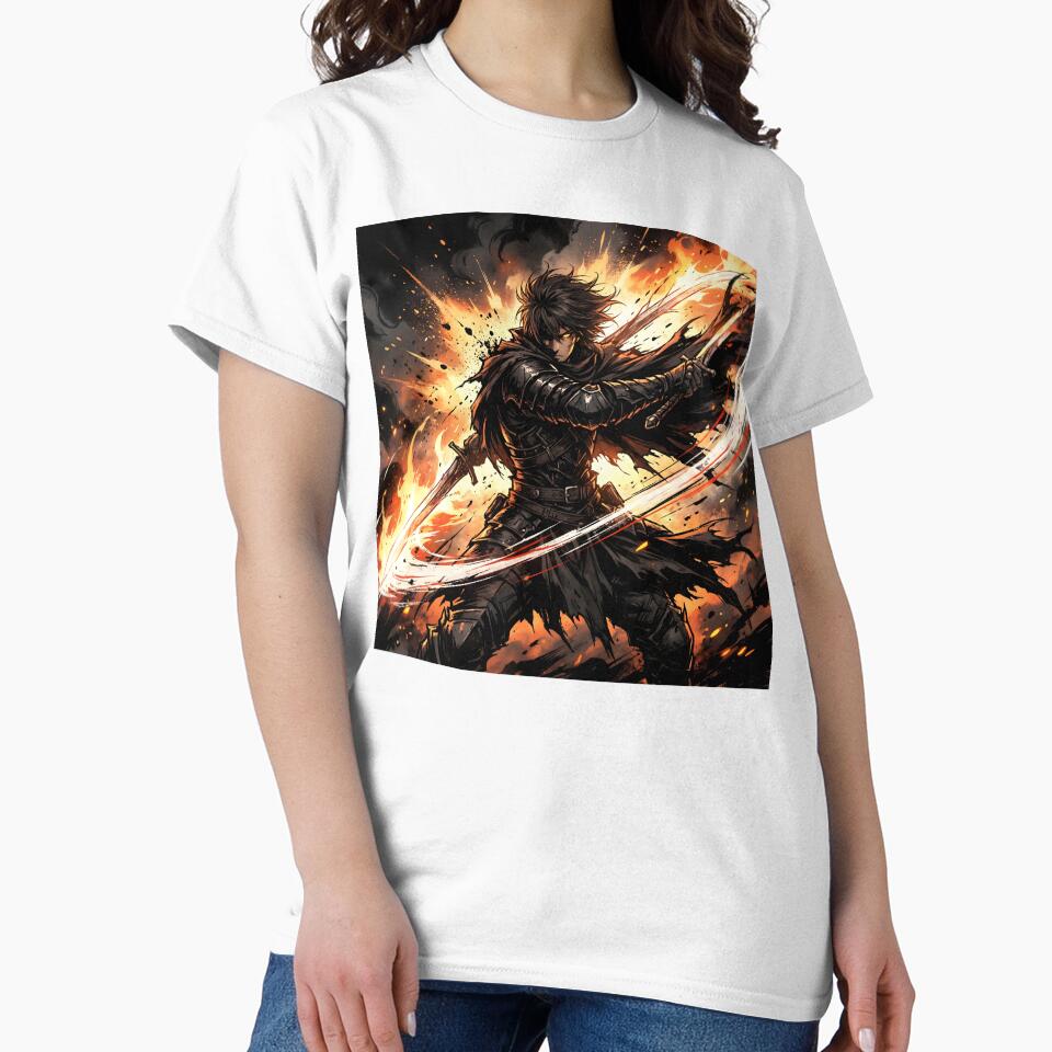 Dark Fantasy Anime Swordsman – Fire Slash Warrior Action Art by AbstractAuraArt T-Shirts, Hoodie, Sweatshirt (Image 2)