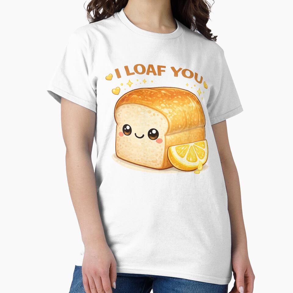 I Loaf You Cute Bread Pun Shirt by Papier Atelier Art