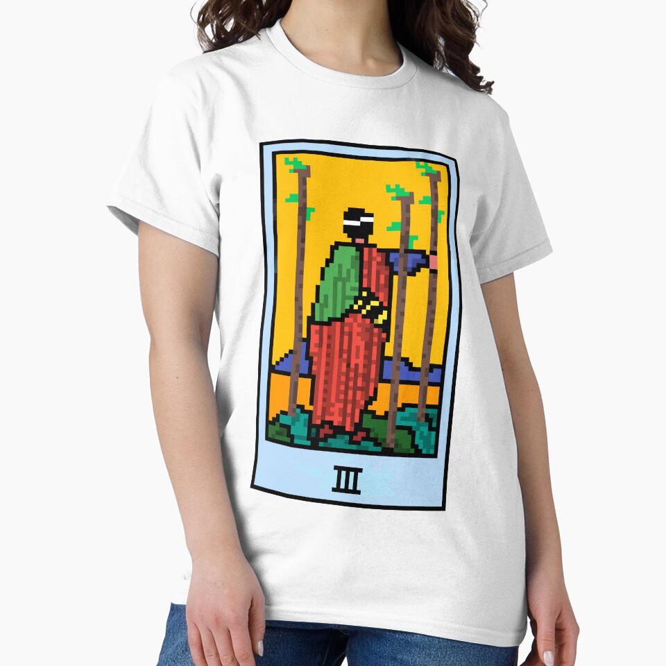 Wait, is this pixel art tarot? White - Minor Arcana 'Three of Wands' (Design for T-shirt, stickers and other... (Image 2)