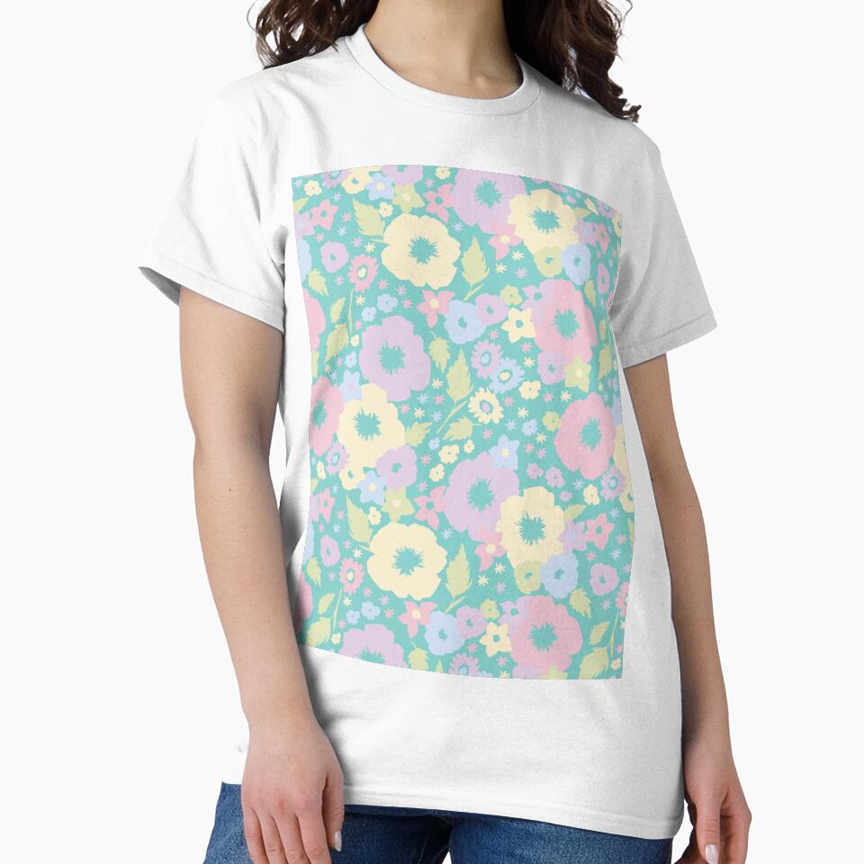 TEAL GREEN PASTEL BOHO MODERN FLOWERS T-Shirts, Hoodie, Sweatshirt