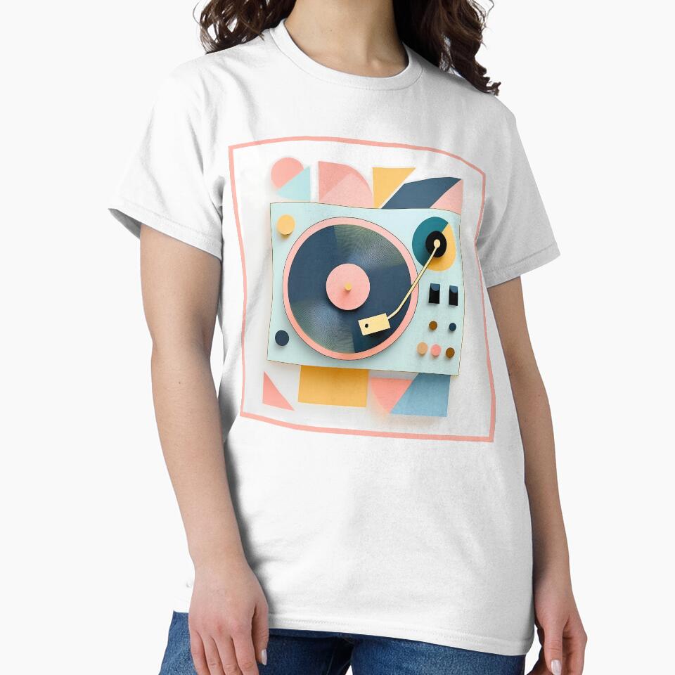 DJ Turntable in a Party Event as Bauhaus Style Retro Vintage Art in Pastel Colors by OzzFrequency T-Shirts,... (Image 2)