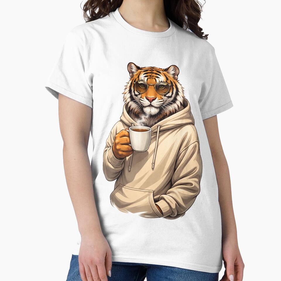Chill Coffee Lover Tiger – Cozy Urban Morning Streetwear Animal Art by ColorSplash123 T-Shirts, Hoodie, Sweatshirt (Image 2)