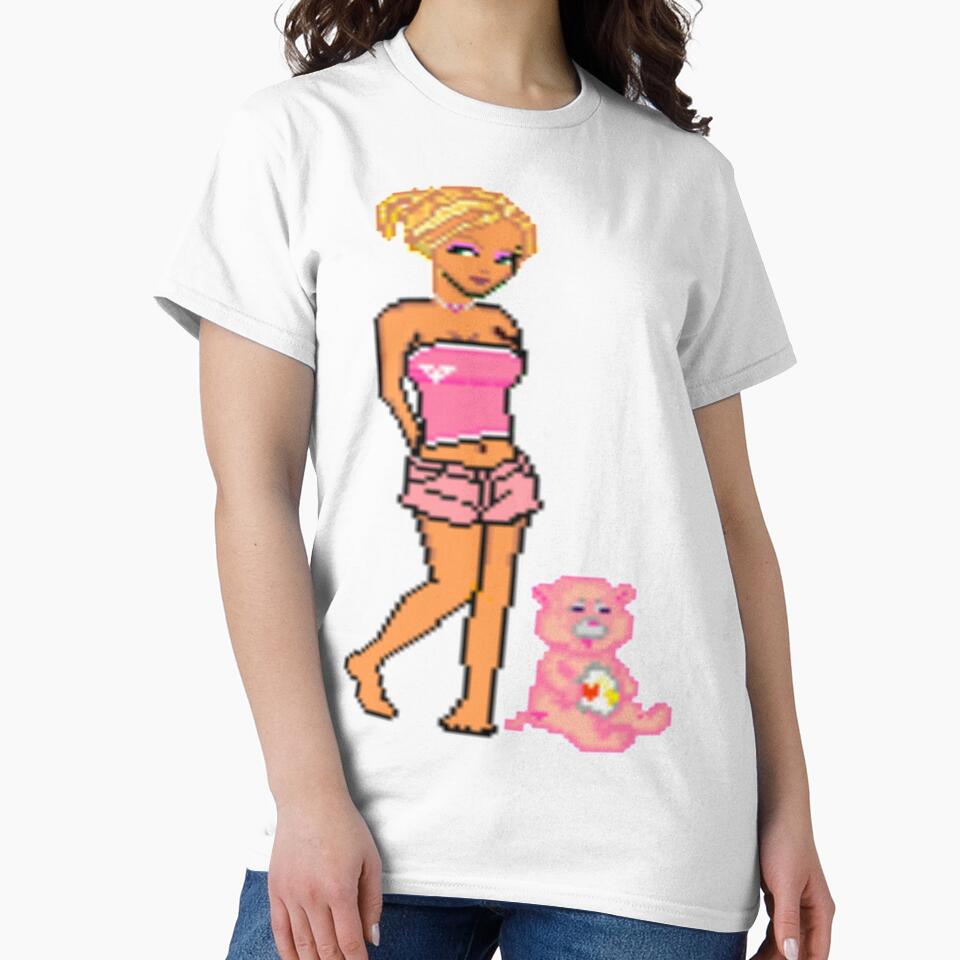dollz mania pixelated doll 2000s blonde pretty girl with cute bear by stickersbyro ☆ T-Shirts, Hoodie, Sweatshirt (Image 2)