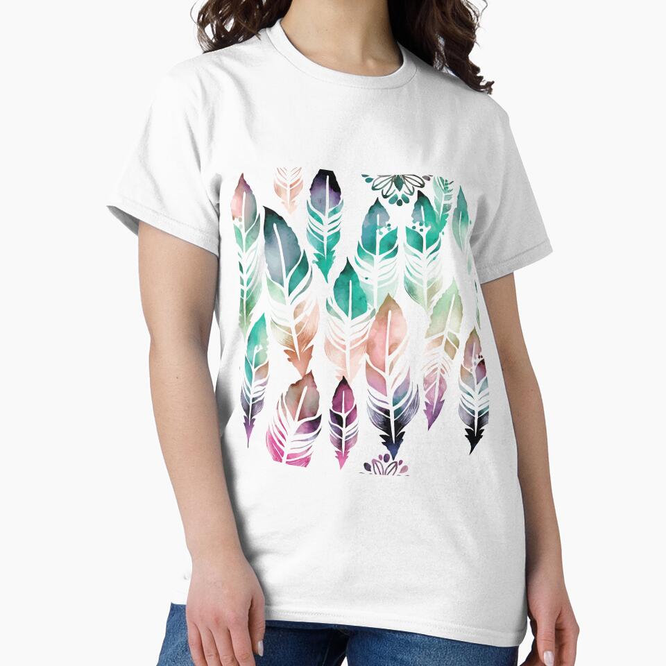 A Delicate Watercolor Print of Feathers- Boho Chic Patterns by GVRDesign T-Shirts, Hoodie, Sweatshirt (Image 2)