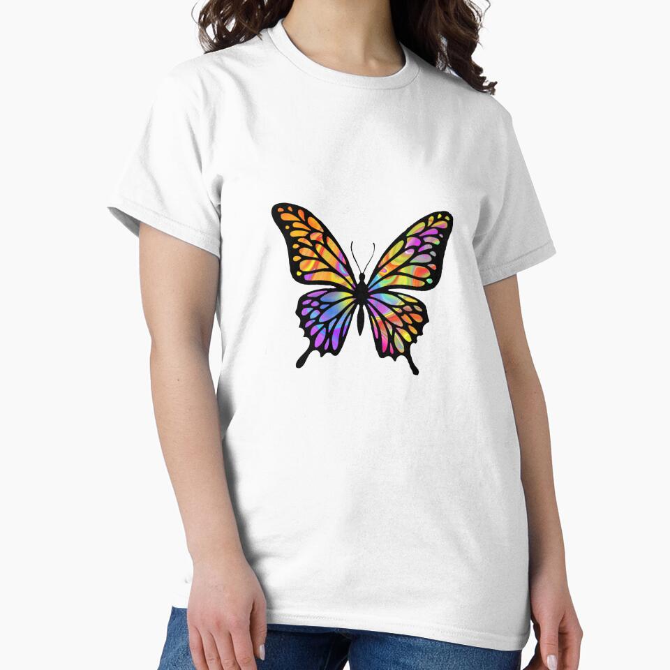 Psychedelic Rainbow Butterfly Silhouette | Colorful Marble Aesthetic Sticker by Cosmic Detour T-Shirts, Hoodie,... (Image 2)