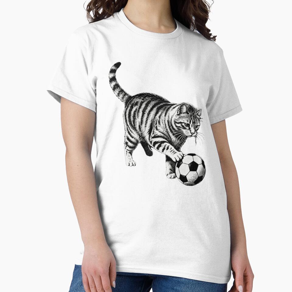 Tabby Cat Playing Soccer – Vintage Engraving Illustration by CatVibesStudio