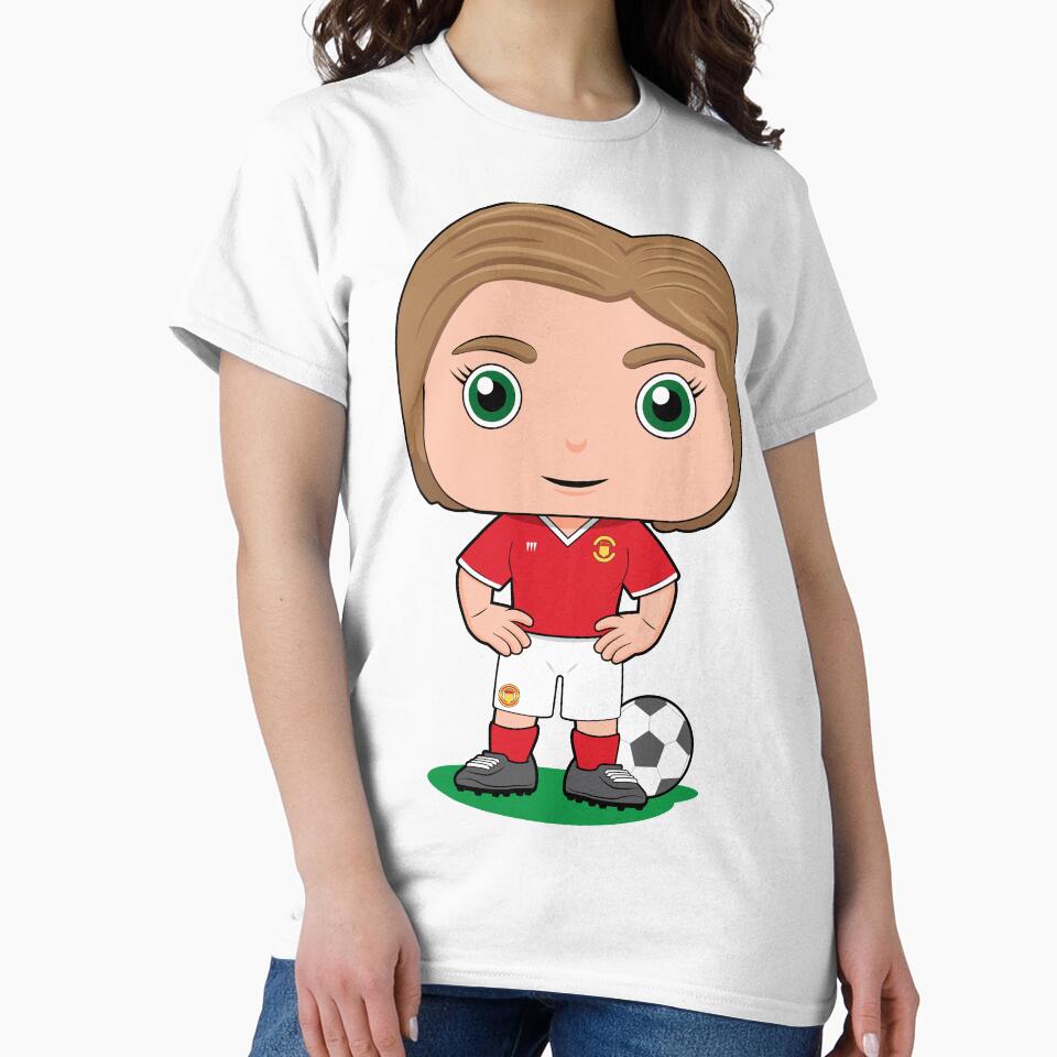 Cute soccer girl player illustration in red kit by essjaydesigns