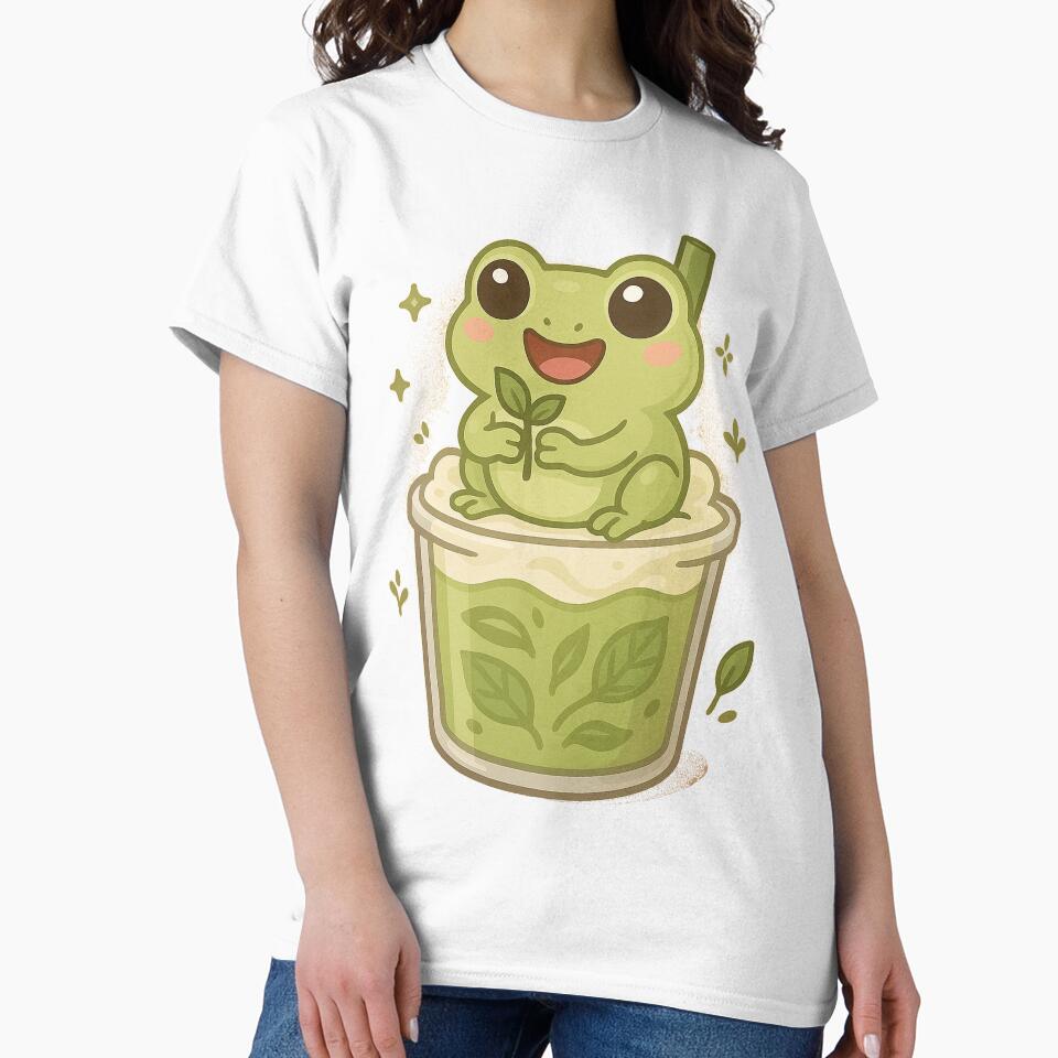 Kawaii Matcha Latte with Endangered Glass Frog – Cute Eco Drink Art by Asbiell T-Shirts, Hoodie, Sweatshirt (Image 2)