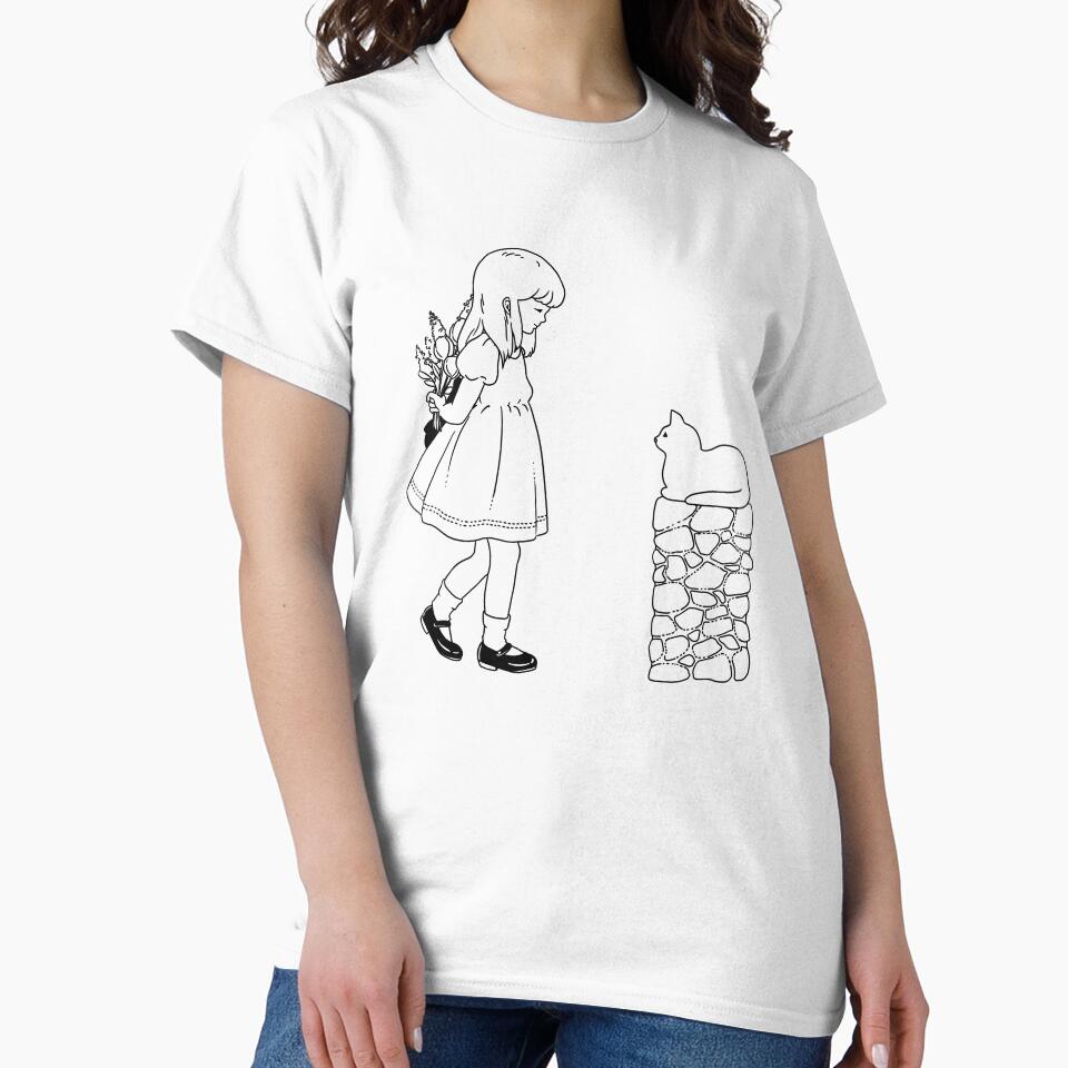 Vintage Illustration - Little Girl Gives Flowers to Cat by Jieul T-Shirts, Hoodie, Sweatshirt | BlankRebels.com (Image 2)