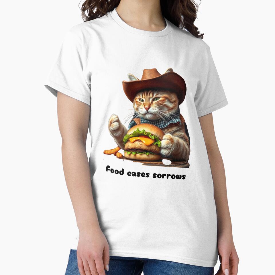 cowboy cat with cowboy hat Food eases sorrows by GinnyGi T-Shirts, Hoodie, Sweatshirt | BlankRebels.com (Image 2)
