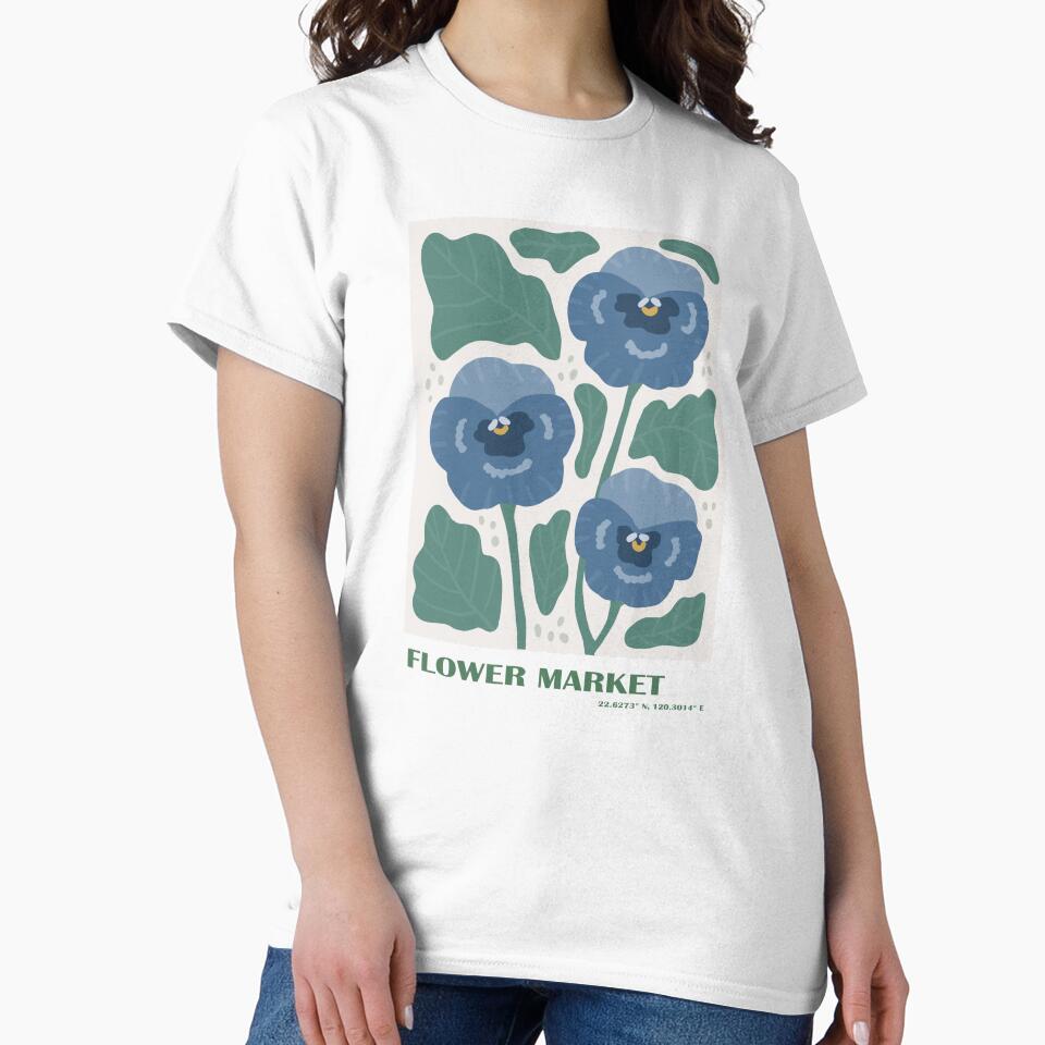 Flower market art print - blue flower by Sophieeeeehu T-Shirts, Hoodie, Sweatshirt | BlankRebels.com (Image 2)