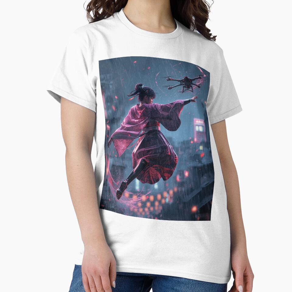 Neo-Edo Cyberpunk Dancer in the Rain by Element Horizon Studio T-Shirts, Hoodie, Sweatshirt | BlankRebels.com (Image 2)