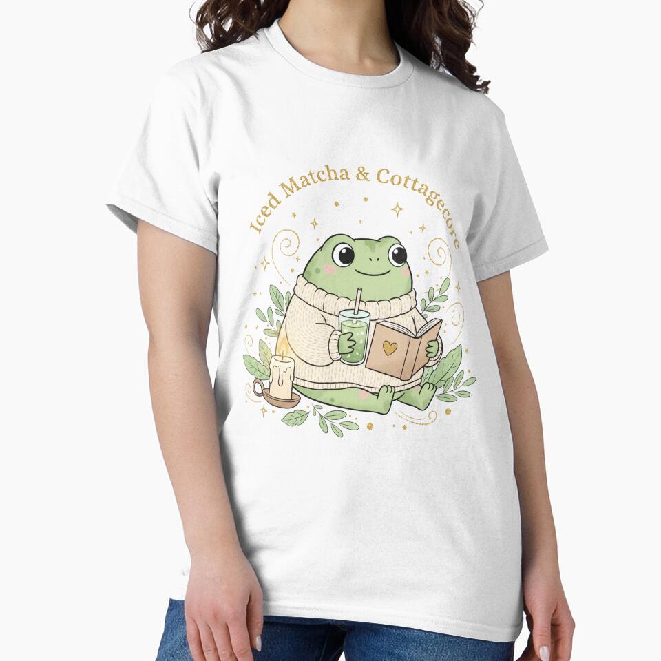 Iced Matcha Cottagecore Frog Cozy Reading Aesthetic by wandsandwhimsy T-Shirts, Hoodie, Sweatshirt (Image 2)