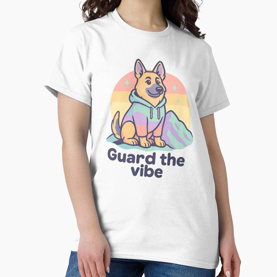 German Shepherd Shirt, Calm & Confident Vaporwave Cartoon Design by LEO Vaporwave Hoodie, Sweatshirt (Image 2)