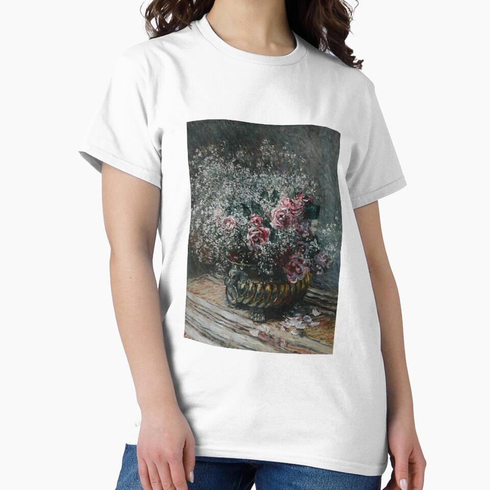 Fleurs dans un pot (Roses et brouillard) (1878) - Monet (Painting) by apopofbeauty T-Shirts, Hoodie, Sweatshirt (Image 2)