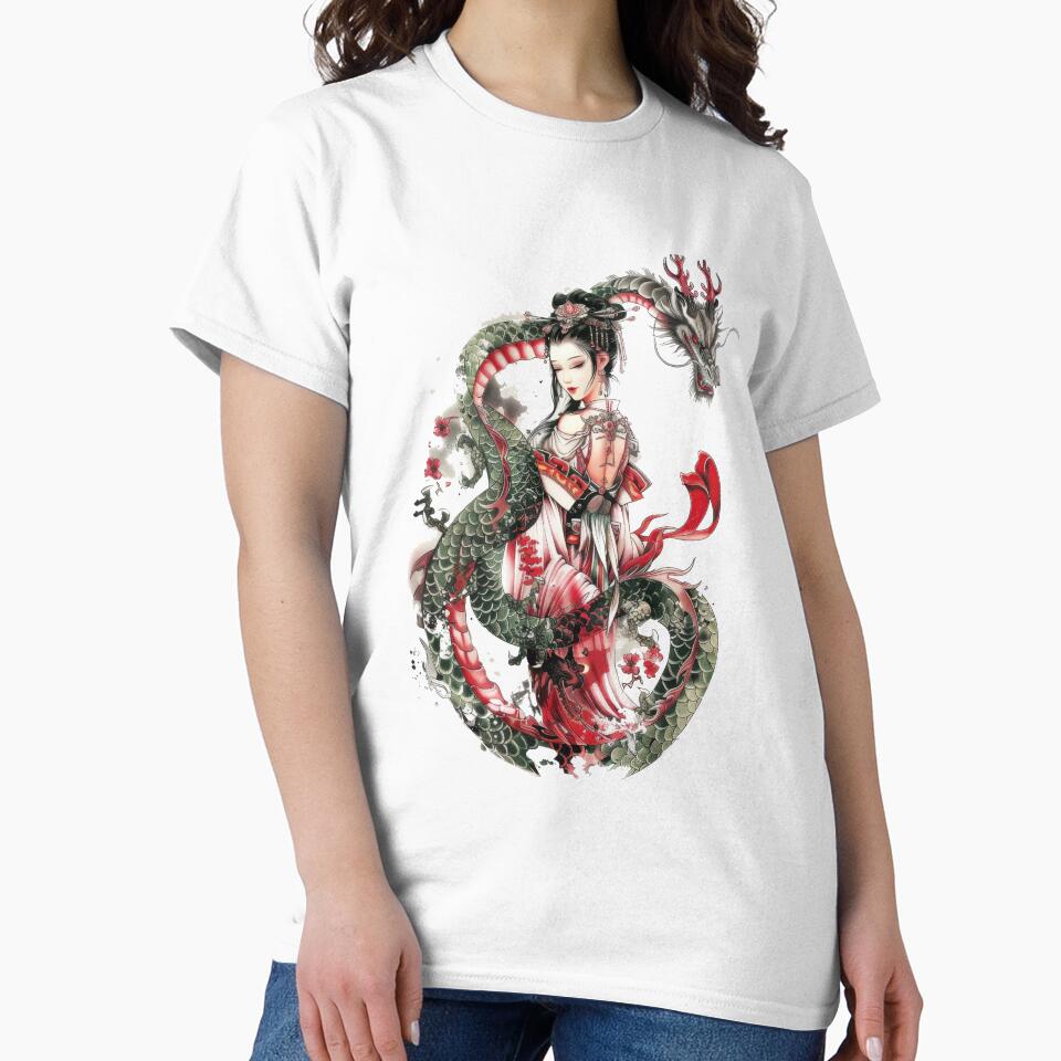 Japanese Geisha And Dragon. Tattoo Style Art. by Lucy Goosy Art T-Shirts, Hoodie, Sweatshirt | BlankRebels.com (Image 2)