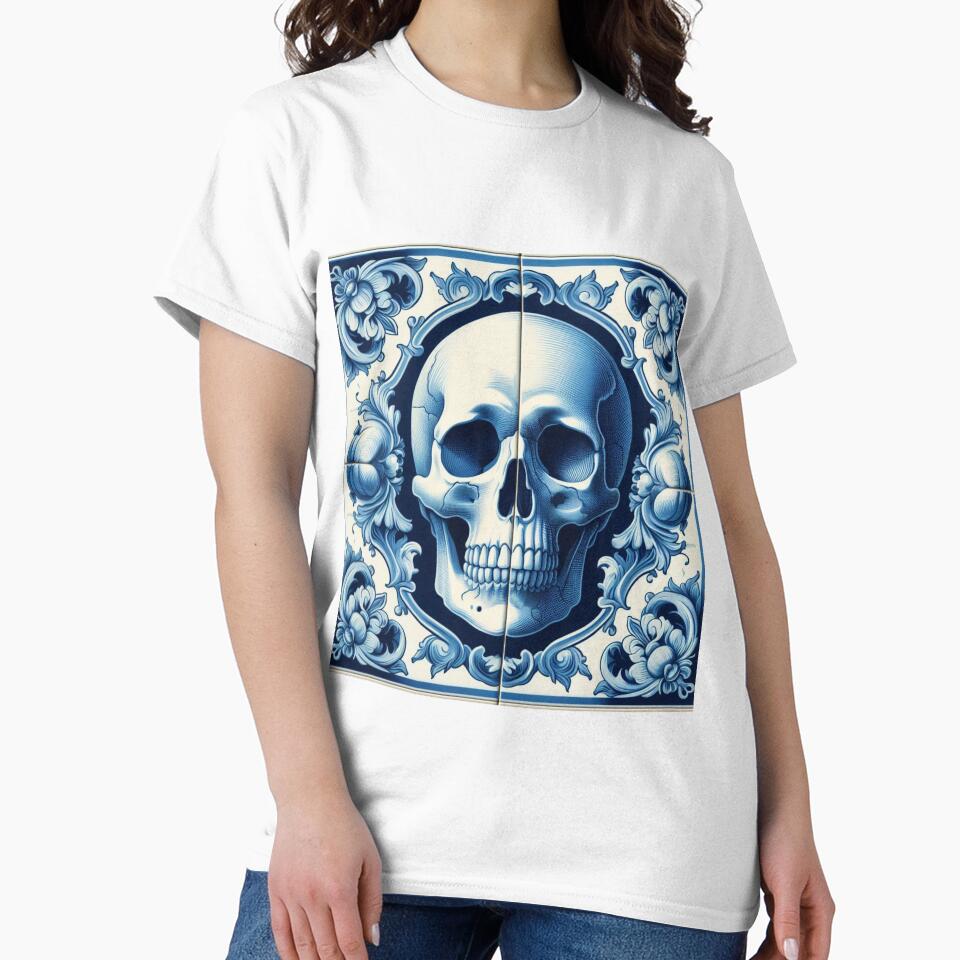 Delft Tile With Skull No.3 by ArtNook777 T-Shirts, Hoodie, Sweatshirt | BlankRebels.com (Image 2)