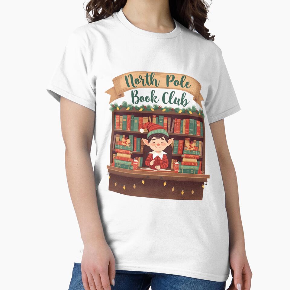 North Pole Book Club T-Shirt, Christmas Book Lover Tee, Cozy Holiday Reading Sweatshirt, Bookworm Santa Gift... (Image 2)