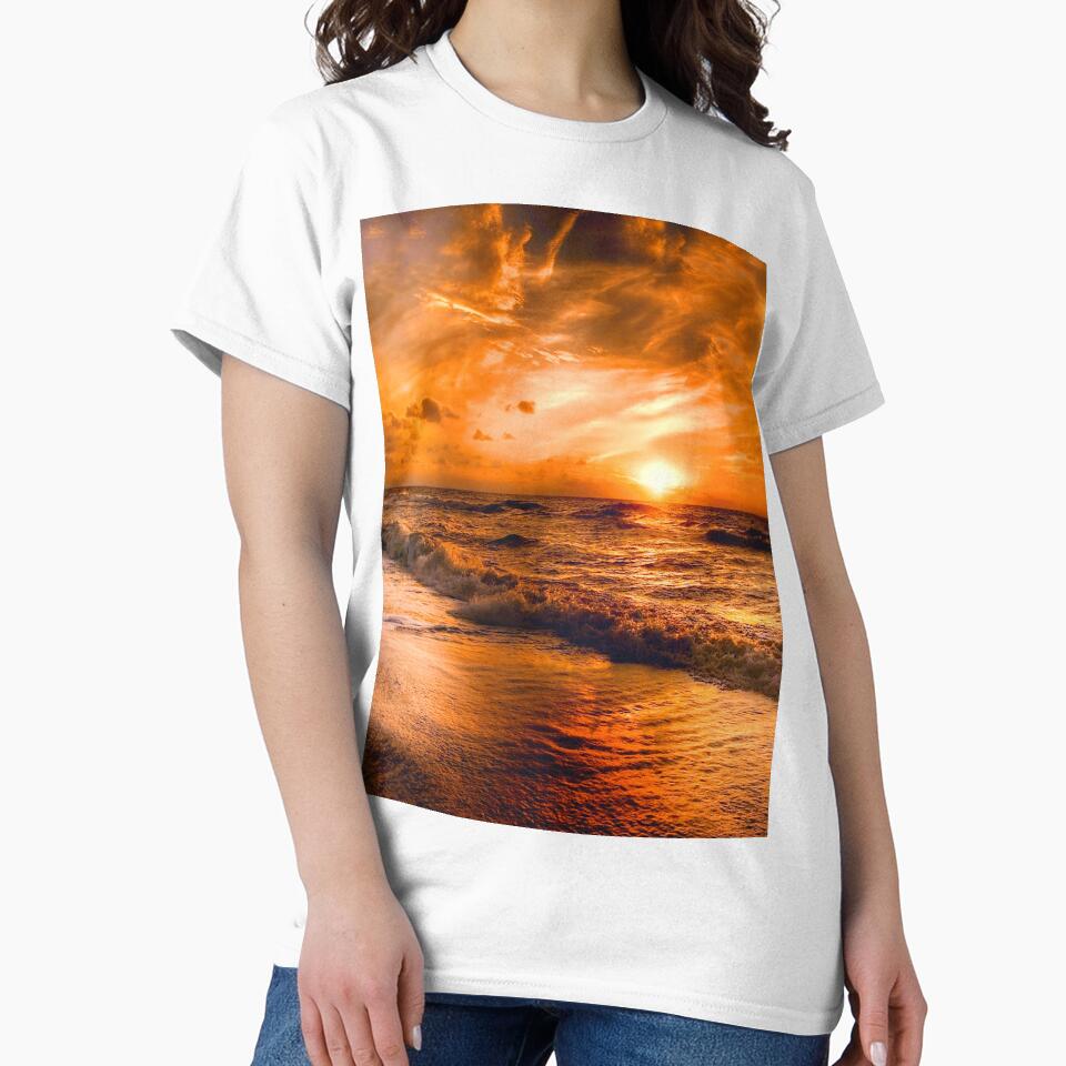 Yellow Orange Beach Sunset Sky,sunset sky, beautiful sunset sky, beach sunset, by Tamas Das T-Shirts, Hoodie,... (Image 2)