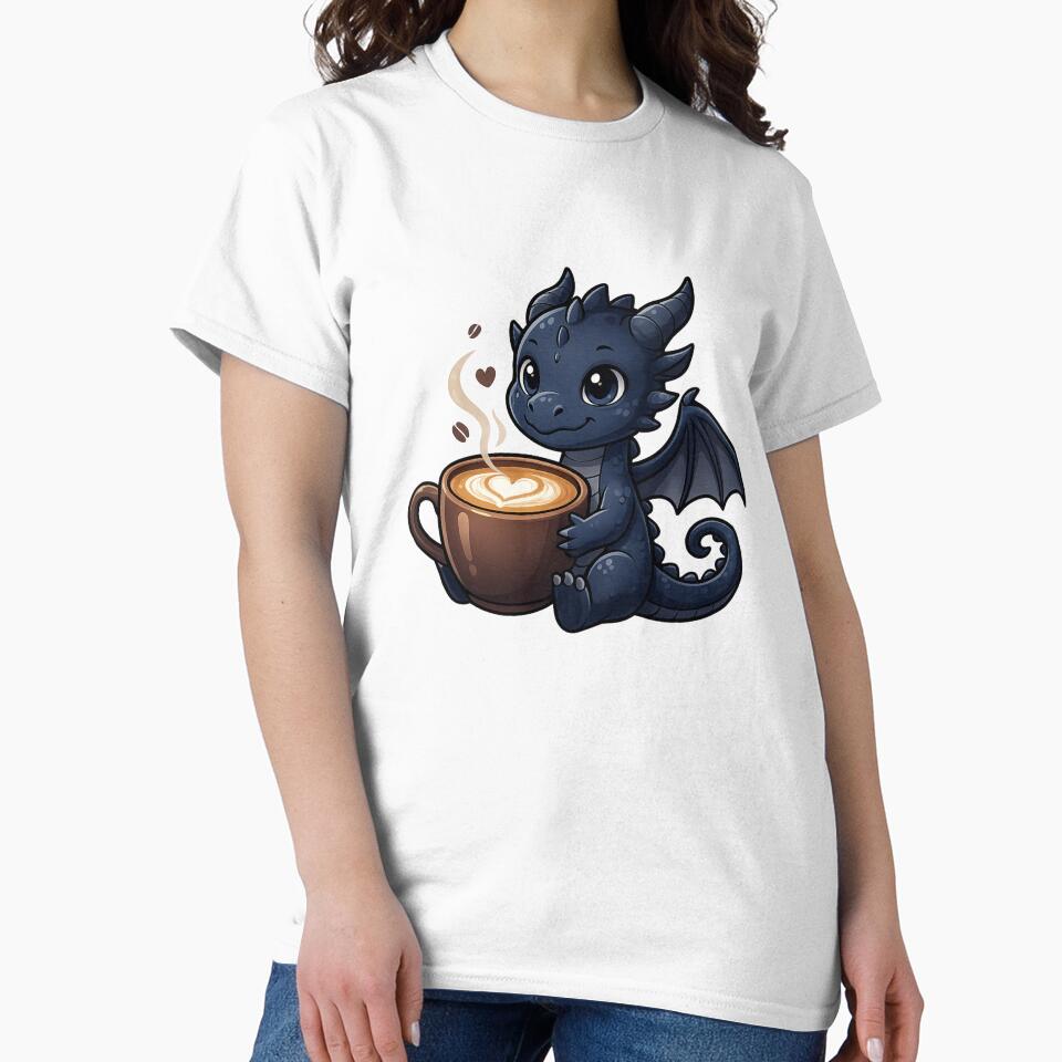 Blue Coffee Dragon – Cute Baby Dragon Holding Latte by Reminixi T-Shirts, Hoodie, Sweatshirt | BlankRebels.com (Image 2)